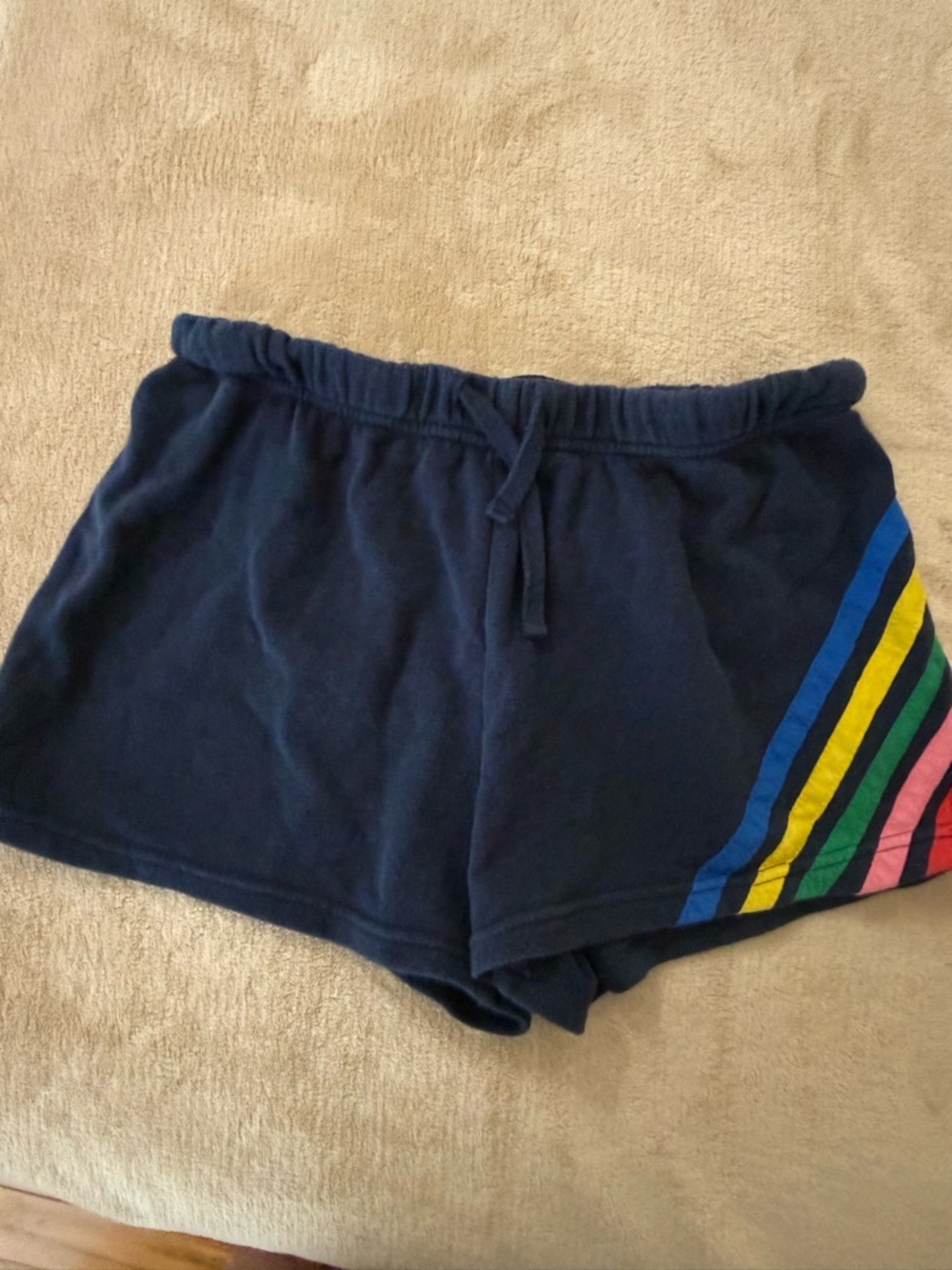 No Boundaries Navy Athletic Shorts with Rainbow Side Stripes